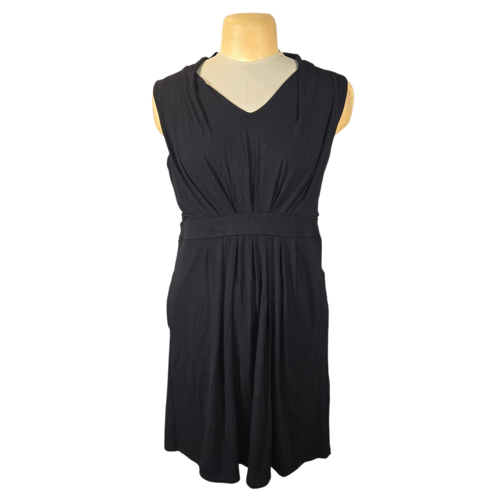 Chico's Black Draped V-Neck Sleeveless Empire Waist Dress Women's Size 2 Stretch